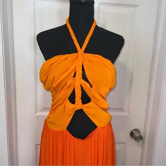 FARM RIO Warm Color Block Halter Maxi Dress Size L - Picture 11 of 13